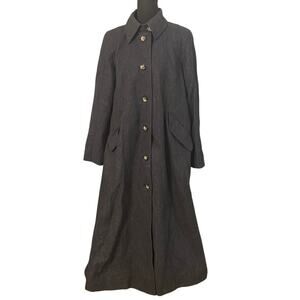 Hervé Benard Wool Blend Long Maxi Coat Gray Charcoal Button Front Size 8